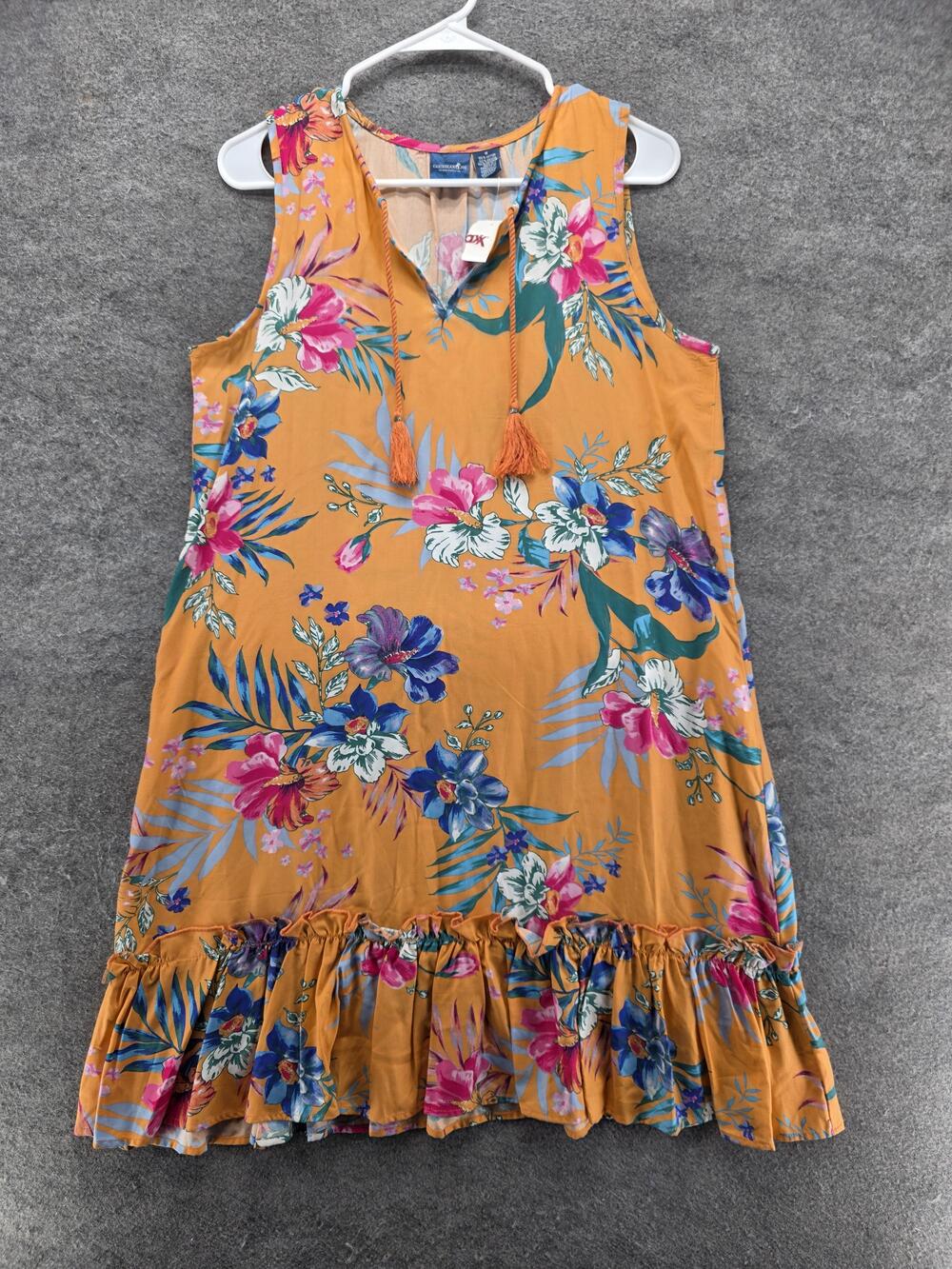 Caribbean Joe Dress Womens M Orange Sundress Short Rayon V-Neck Ruffle